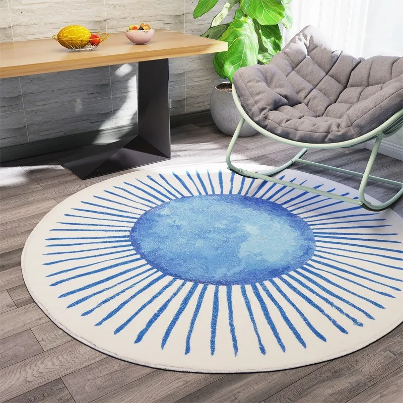 Bright Yellow Sun Pattern Round Living Room Carpet Creative High-End Bedroom Rug Home Decor Sofa Coffee Table Floor Mat Tapis 러그