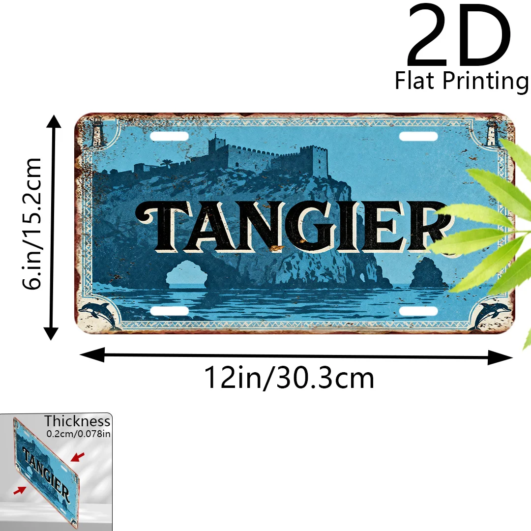 2D Flat, 1pc Morocco-Themed Retro Aluminum Metal Sign Wall Sign - Vintage Tangier City Map Plaque with Tanger, Tetouan & Al Hoce