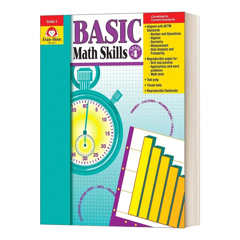 Evan-Moor Basic Math Skills, Grade 4 Workbook,aged 8 9 10 11, English book 9781557999375