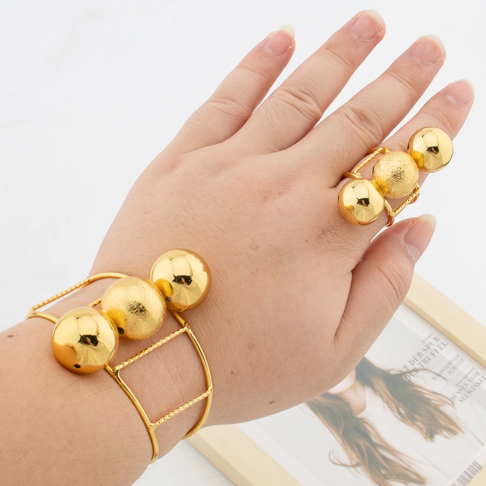 YM African Gold-Tone Jewelry Set Gold/Pearl 3