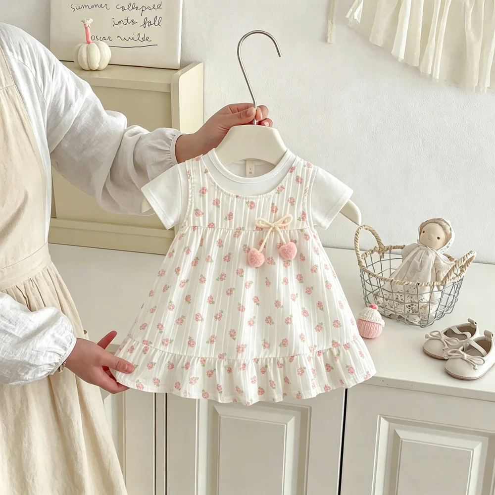 

Baby Dress Summer Floral Bow Short Sleeved Girls' Dress Cute Casual Beach Baby Girl Dress Baby Girl Clothing ﻿