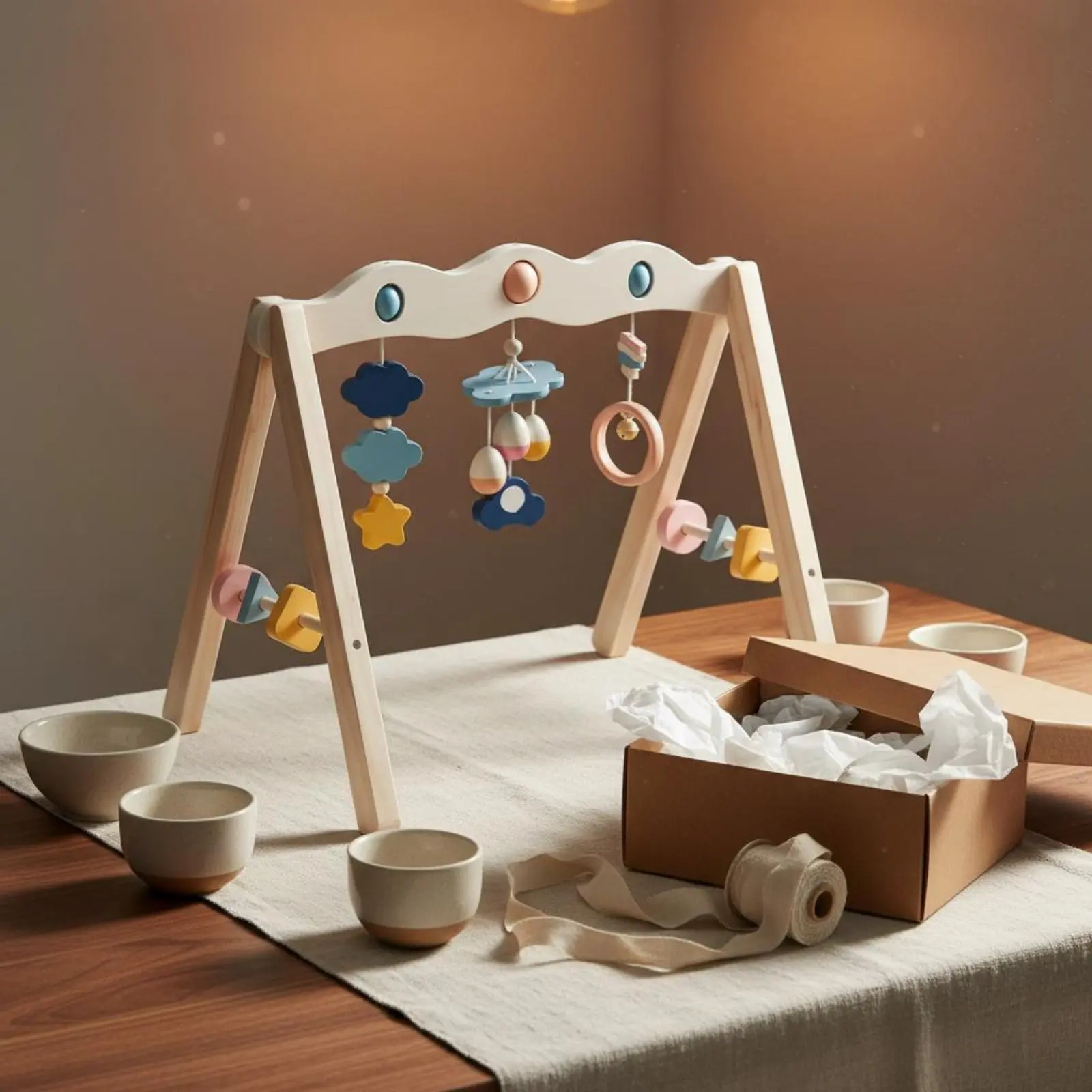 Wooden Baby Gym Nordic Design Wooden Infant Play Gym Hanging Toy Stand Tummy Time Hand-Eye Coordination for Infants view 3
