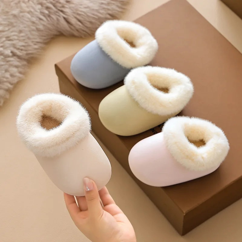 

Детские тапочки, домашняя обувь, хлопковая однотонная зимняя обувь для девочек, теплая нескользящая обувь с мягкой подошвой, серо-желтая обувь, размер 20-31