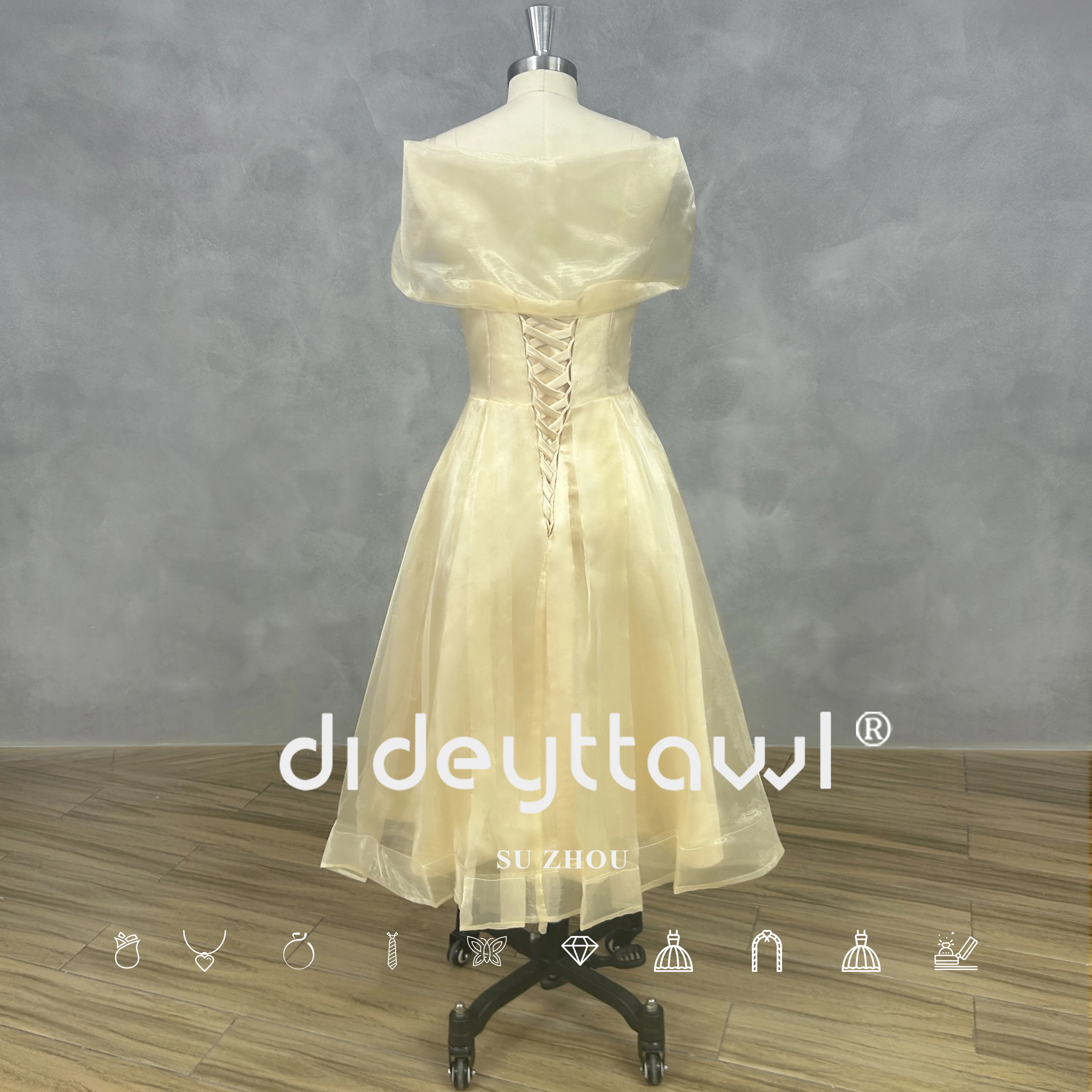 DIDEYTTAWL Real Photos V-Neck Off-Shoulder Pleats Organza Prom Dress For Women A-Line Tea-Length Evening Gown Custom Made