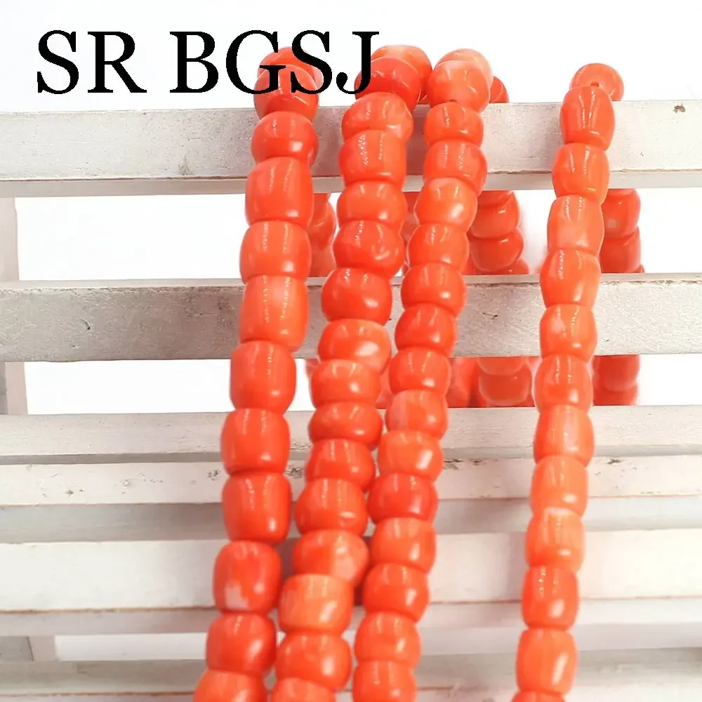 8-10mm  Orange Column Beaded DIY Real Genuine Natural Coral Beads Strand 15\