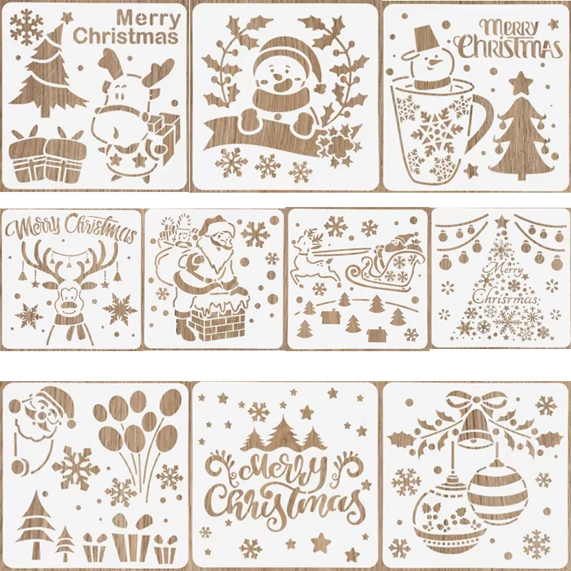 10 Pcs Christmas Drawing Stencil Templates DIY Wall Window Floor Decor Embossing Paper Card