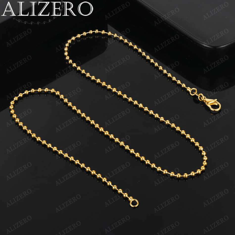 ALIZERO 18K Gold 2mm Beads Base Chain Necklaces 16-30 Inches Women Man Fine Jewelry Wholesale Personality Trend Bead Necklace