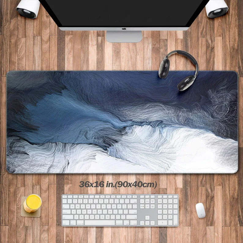 Extended Gaming Mouse Pad, Navy Marble,XXL Waterproof Desktop Mouse Pad, Extra Large Format, with Non-Slip Rubber Base