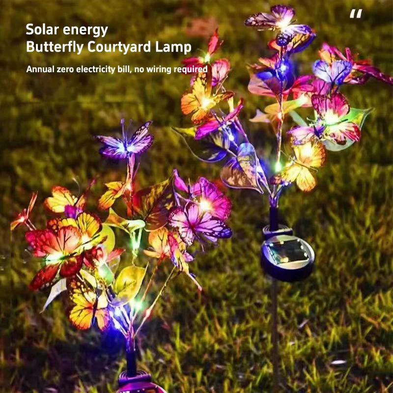 Solar LED Butterfly Flower Colorful/Warm Light Outdoor Simulation Butterfly Lawn Lamp Lights Waterproof Landscape for Home Decor