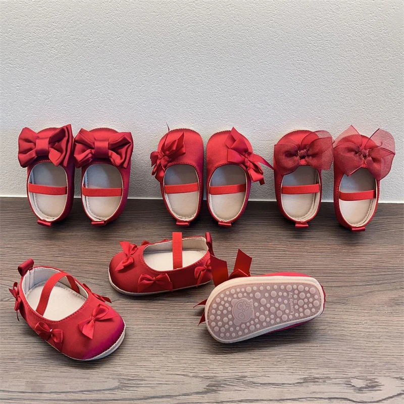 

Baby Girls Walking Shoes Spring Autumn Children Shoes Festival Red Infant Soft Soled Non Slip Toddler Kids Bow Princess Shoes