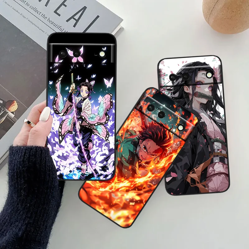 D Demon S Slayer Fashion Anime For Google Pixel 8 7A 7 6A 6 5A 5 4 4A XL 5G Black Silicon Shockproof Shell Back Phone Case