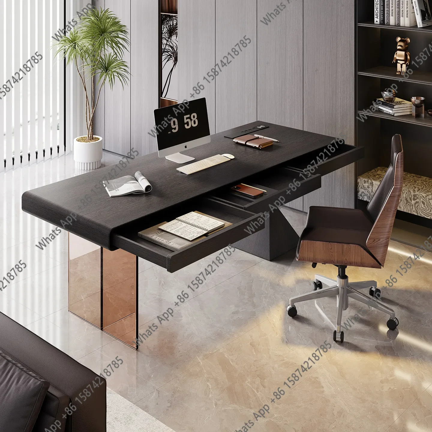 V-Italian minimalist light luxury solid wood desk home designer style high-end fashion