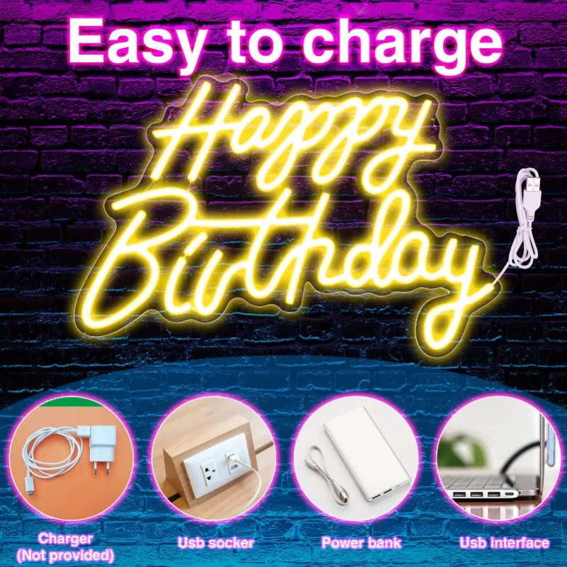 Kaboer Neon Bord Nachtlampje Feestdecoraties Usb Aangedreven 5V Happy Birthday Party Club Slaapkamer Wall-15.7x10.6 Inch Warm Wit