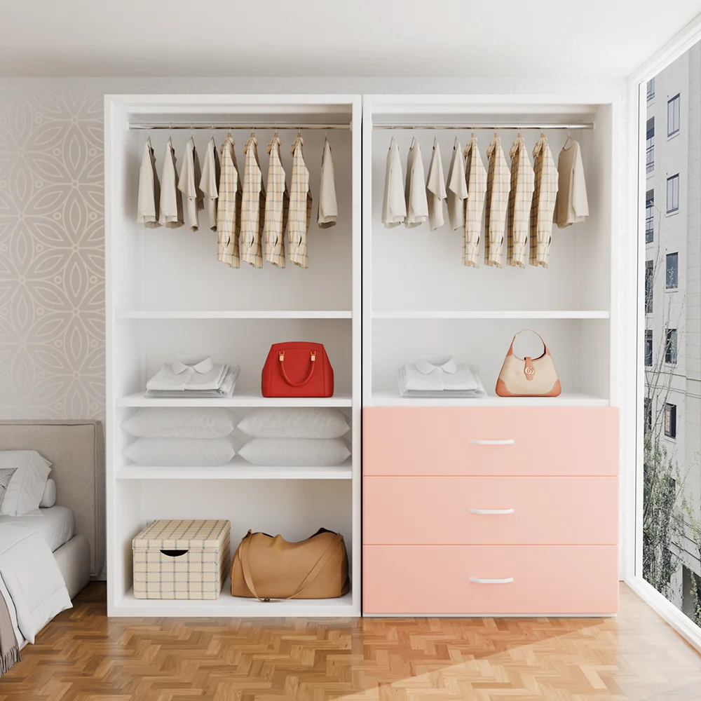 Factory Direct 2026 Armadi a 2 ante con cassetti Mobili per camera da letto Organizzatore di vestiti Armadio in metallo