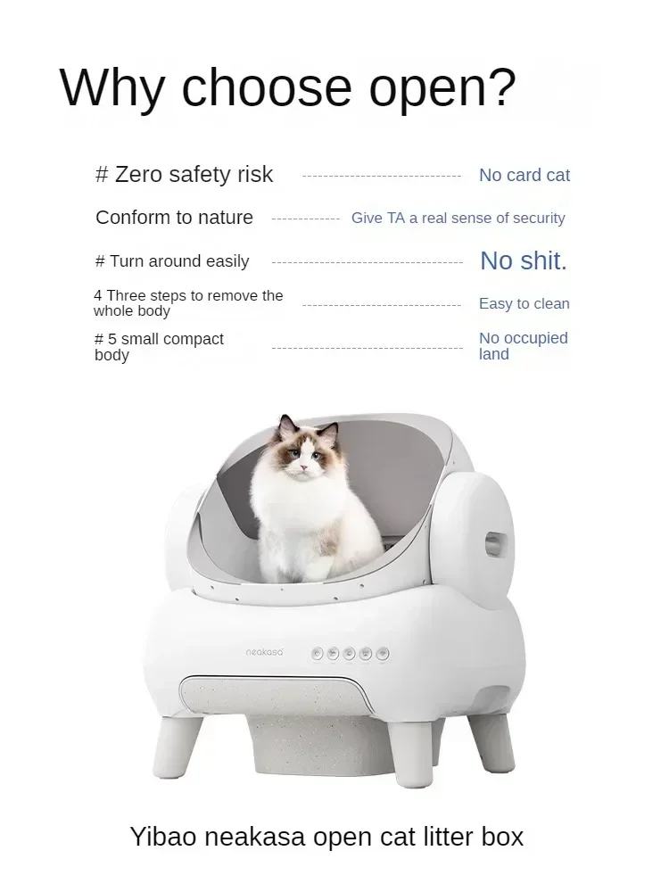 Automatic Smart Cat Litter Box Self Cleaning Open Panoramic View Splash Proof Design for Large Cats - Pet Toilet Litter Tray