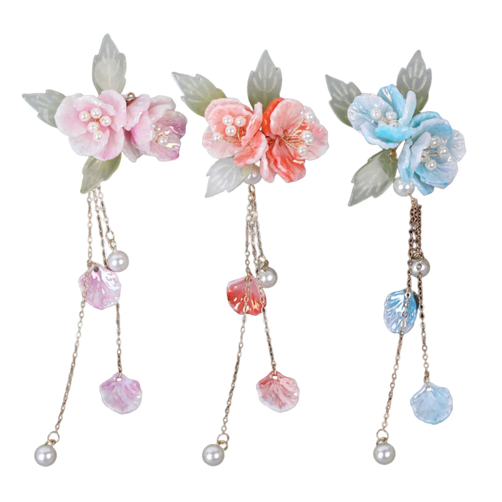 Girls Chinese Side Hair Clips Handmade Tassel Cabbage Leaf Forehead Hairpins for Thick Curly Hair Styling Decorative