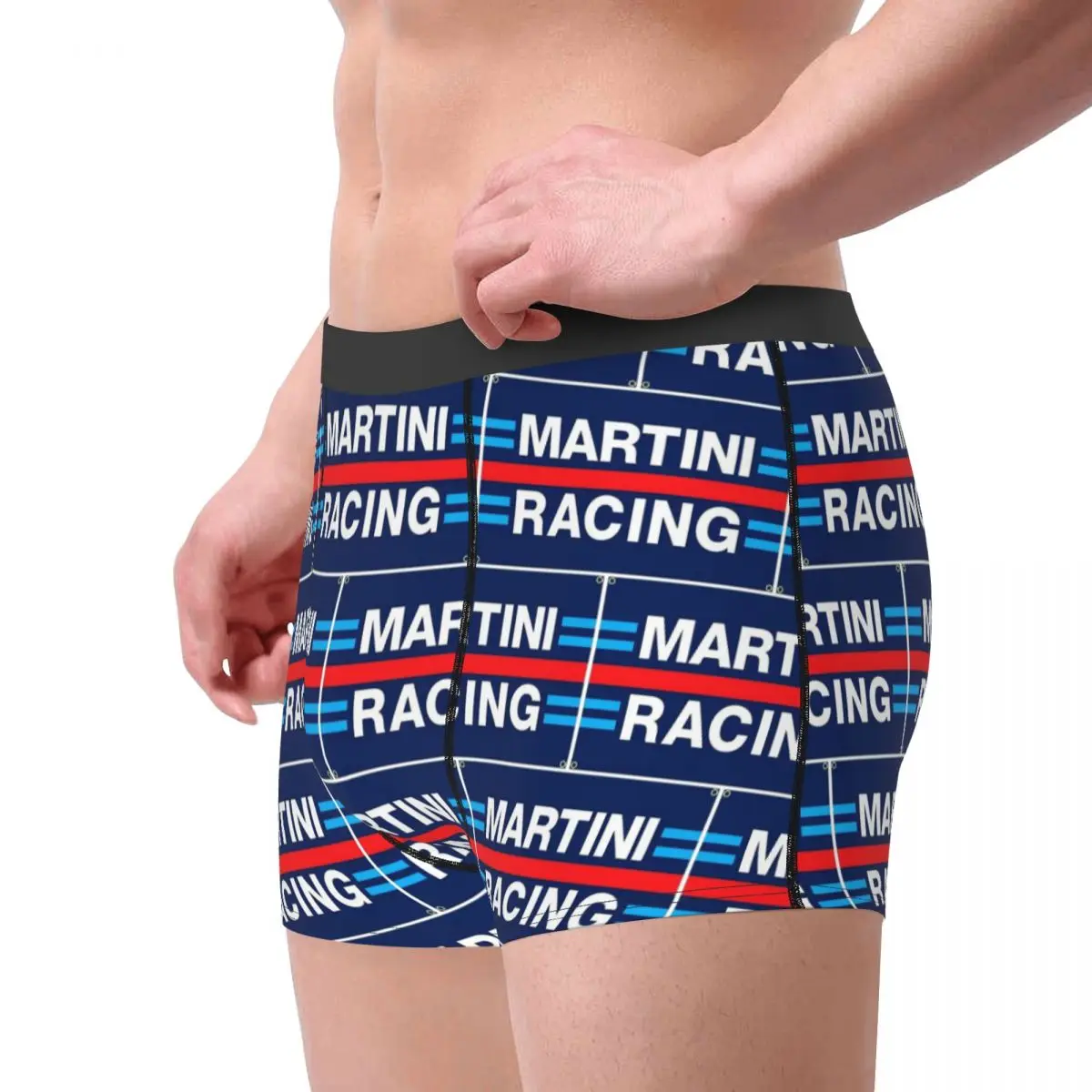 Men's Martini Racing Stripe Boxer, Roupa Interior Altamente Respirável, Shorts Estampado para Carro, Cuecas Boxer, Idéia do Presente, Qualidade Superior