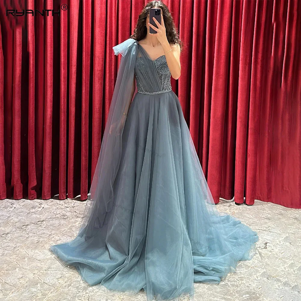 

Ryanth A Line Tulle Prom Dress Foraml Evening Dresses Lace Up Long Prom Dresses Dusty Blue robe de soirée luxe élégante 2024