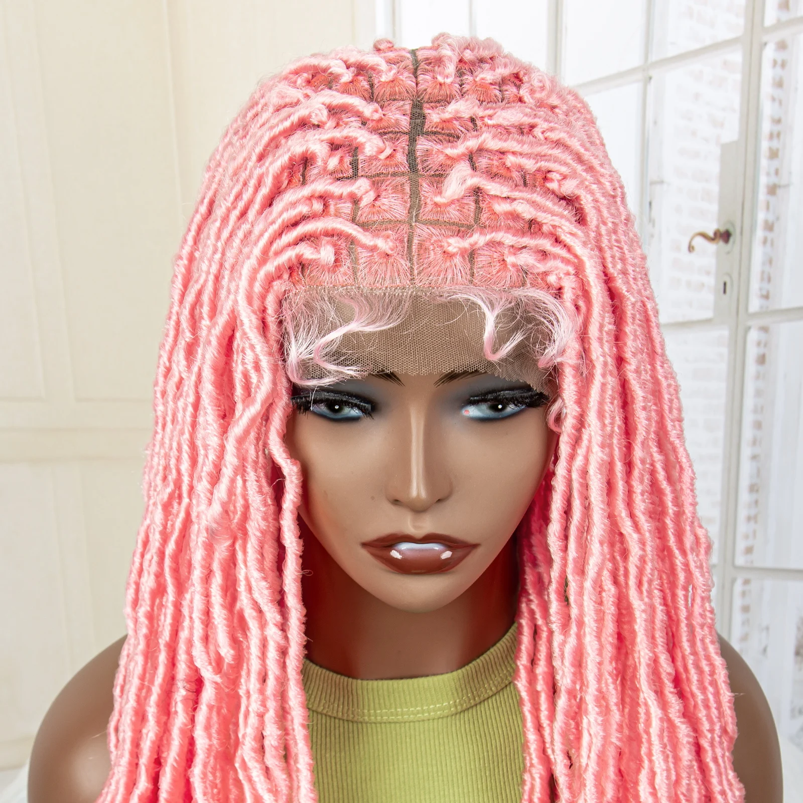 36 Inch Braided Wigs Synthetic Lace Front Wig Braid African with Baby Hair Braided Full Lace Dreadlocks Wigs Pink Wig for Women