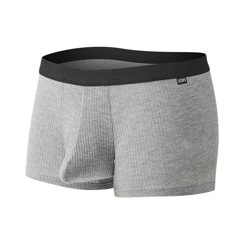 Men Ribbed Boxer Briefs Trunk‑Like Elephant‑Trunk U‑Convex Large Pouch Sweat‑Absorb Breathable Male boxy Underwear