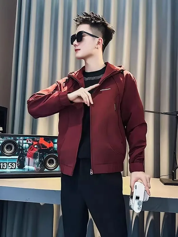 

Men's Hooded Jaet Spring Autumn Faionable Polyester Fiber Spandex Casual Sle Zipper Closure Long Sve Youth Jaet