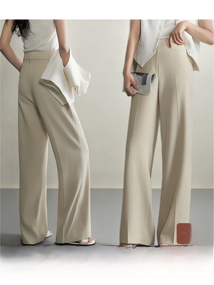 

XiaoHanGe Tee-acetate Drapey Wide Leg Casual Pants Lengthening Leg Visual Effect Spring 2026 Ladies Comfortable Soft Trousers