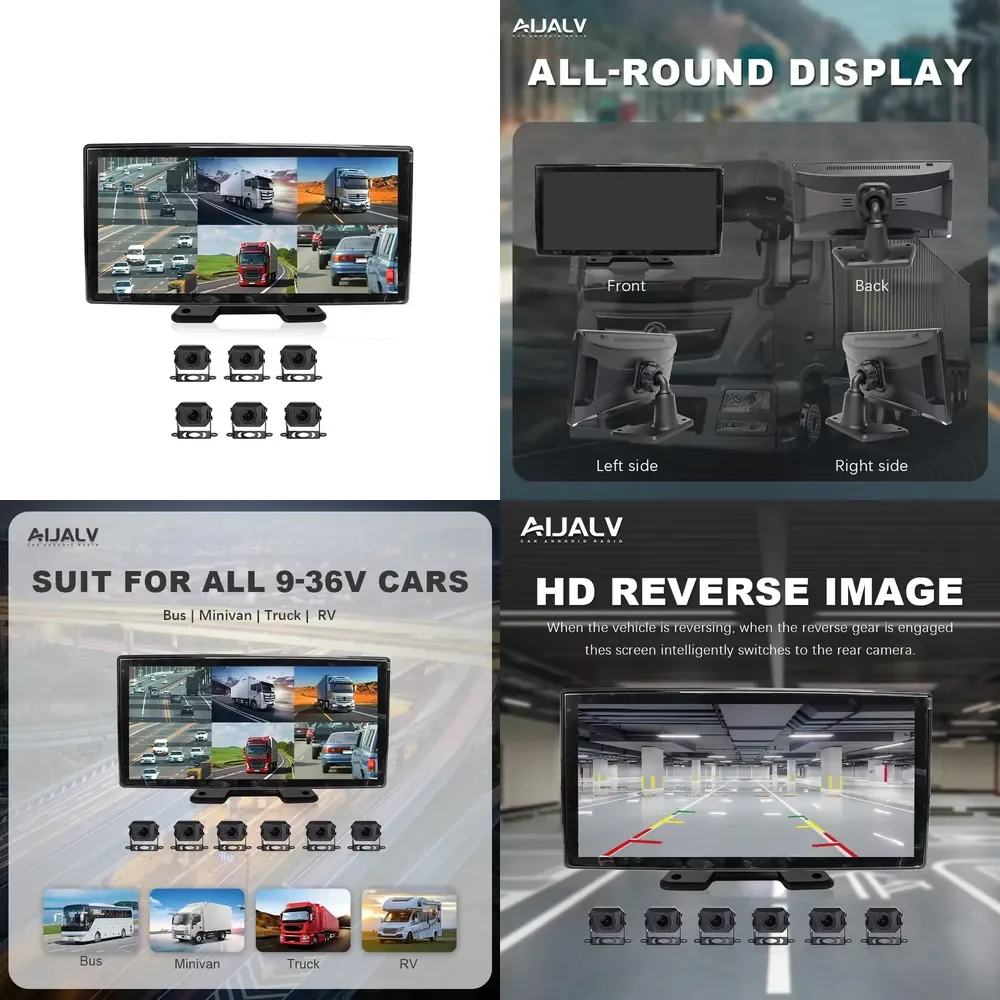 10.36inch Screen DashCam Front Rear 1080P AHD 10.1inch Split Light Alarm BSD AI Truck Backup