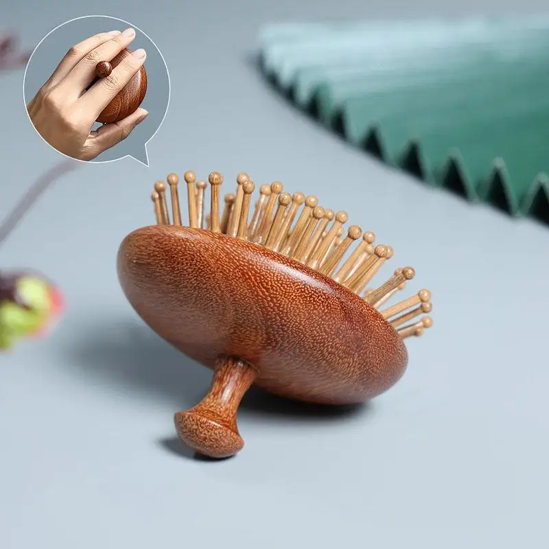 Natural Sandalwood Multi-Functional Head Massage Comb Scalp Therapy Circular Tooth Guasha Scraping Body Massager For Relaxation