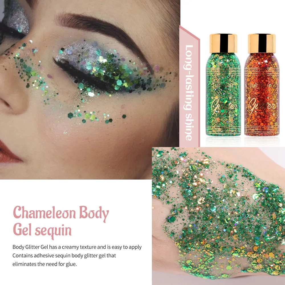 Mermaid Sequins Body Glitter Gel Multi-Color Shining Makeup Glitter for Face Hair Eyeshadow DIY Nail Art Music Festival Cosmetic