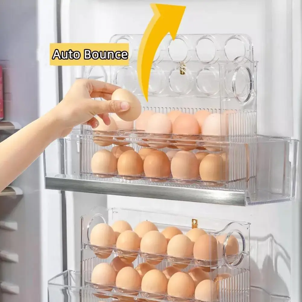 Auto Flip Egg Recipiente De Armazenamento, Suporte De Ovo, Porta Lateral Do Refrigerador Ou Armazenamento De Bancada, 3-Tier Organizer