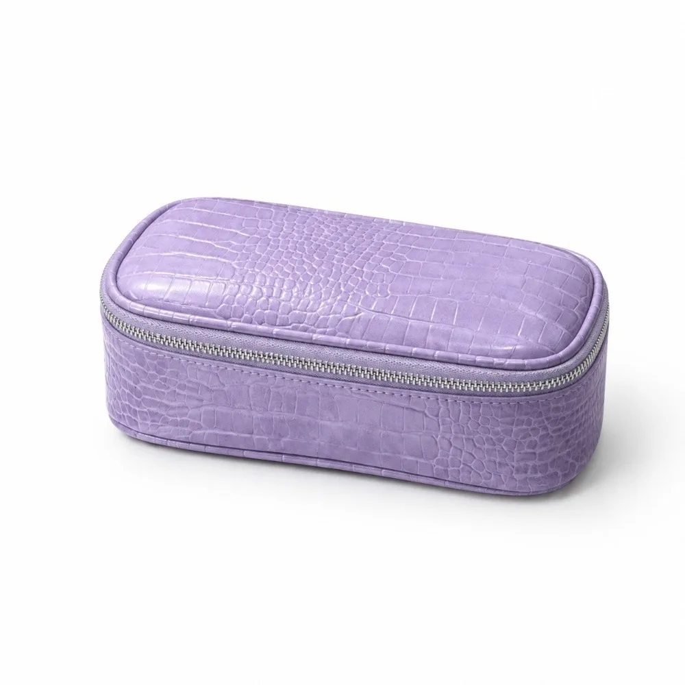 Fashion PU Leather Makeup Bag Zip Closure Crocodile Texture Vanity Cosmetic Pouch with Handle Travel Organizer for Women and Men
