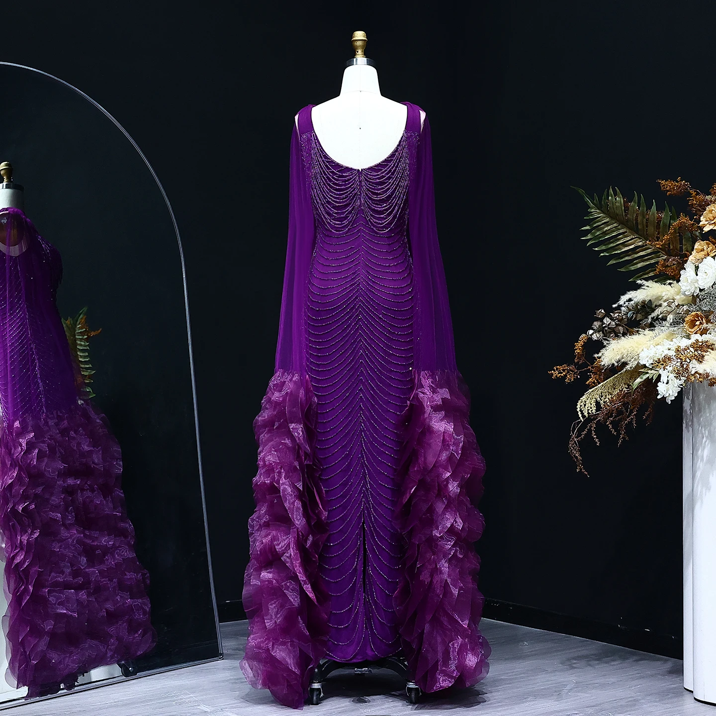 Sharon Said Luxury Beading Purple Evening Dress with Cape Sleeves for 2025 Dubai Elegant Party Gowns SS280 Customized image 6