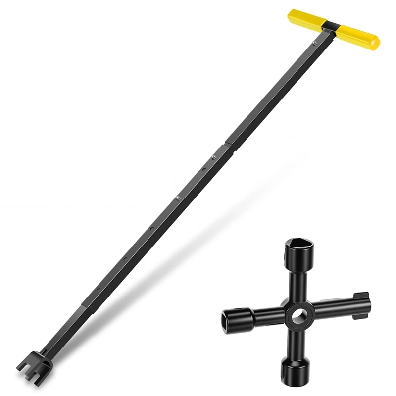 

Especial Water Meter Key, 17-37 Inch Adjustable Length Water Shut Off Tool With 4-Way Utility Key T-Handle Water Meter Wrench