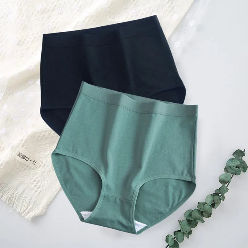 

2 Pcs/Lot High Waist Panties for Women Cotton Underwear Solid Color Comfortable Underpants Plus Size Lingerie трусы