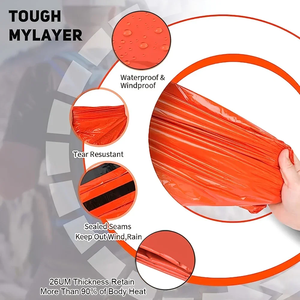 屋外防水寝袋ポータブル緊急サバイバル寝袋 EDC キャンプ用品アルミフィルム断熱ブランケット