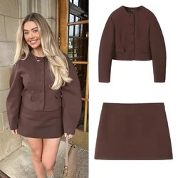 Elegent Mini Skirt Jacket 2 Pieces Sets Women 2024 New Fashion Cropped Blazer Coat Casual Female Suit Women Streetwear Outfit