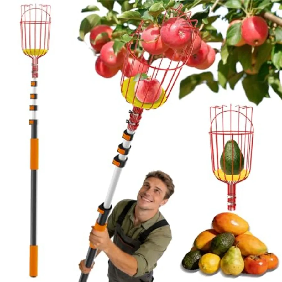 

Buyplus 26ft High Reach Fruit Picker with Basket Telescoping 5-20 Foot Heavy Duty Sturdy Aluminium Telescoping Extension Pole E