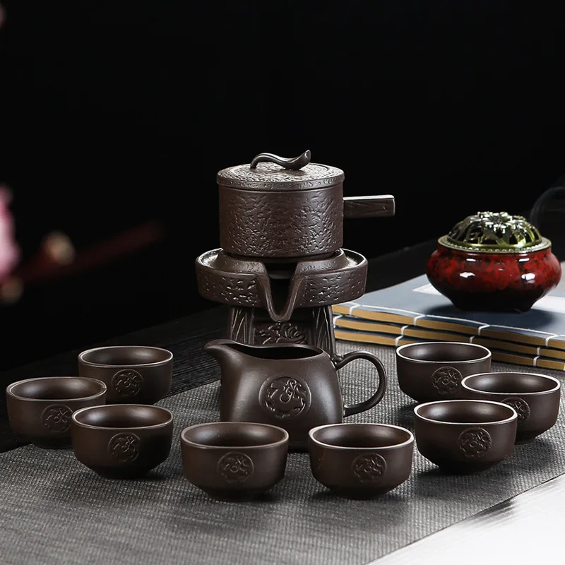 High Quality Ceramic Lazy Man Style Automatic Rotating Insulation Tea Set Suitable for Home Making