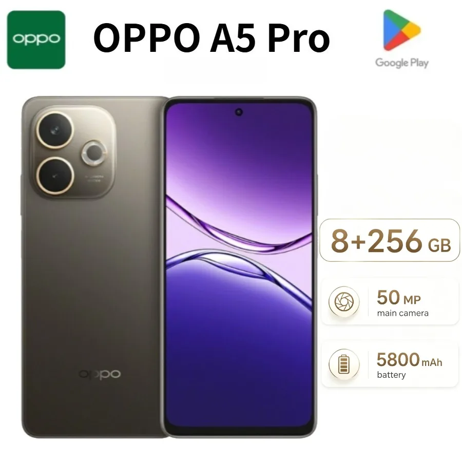2026 New OPPO A5 Pro 5G Smartphone, 6.7‑Inch 120Hz AMOLED Screen, 5800mAh Battery 45W SuperVOOC Fast Charge, 50MP OIS Main Camer