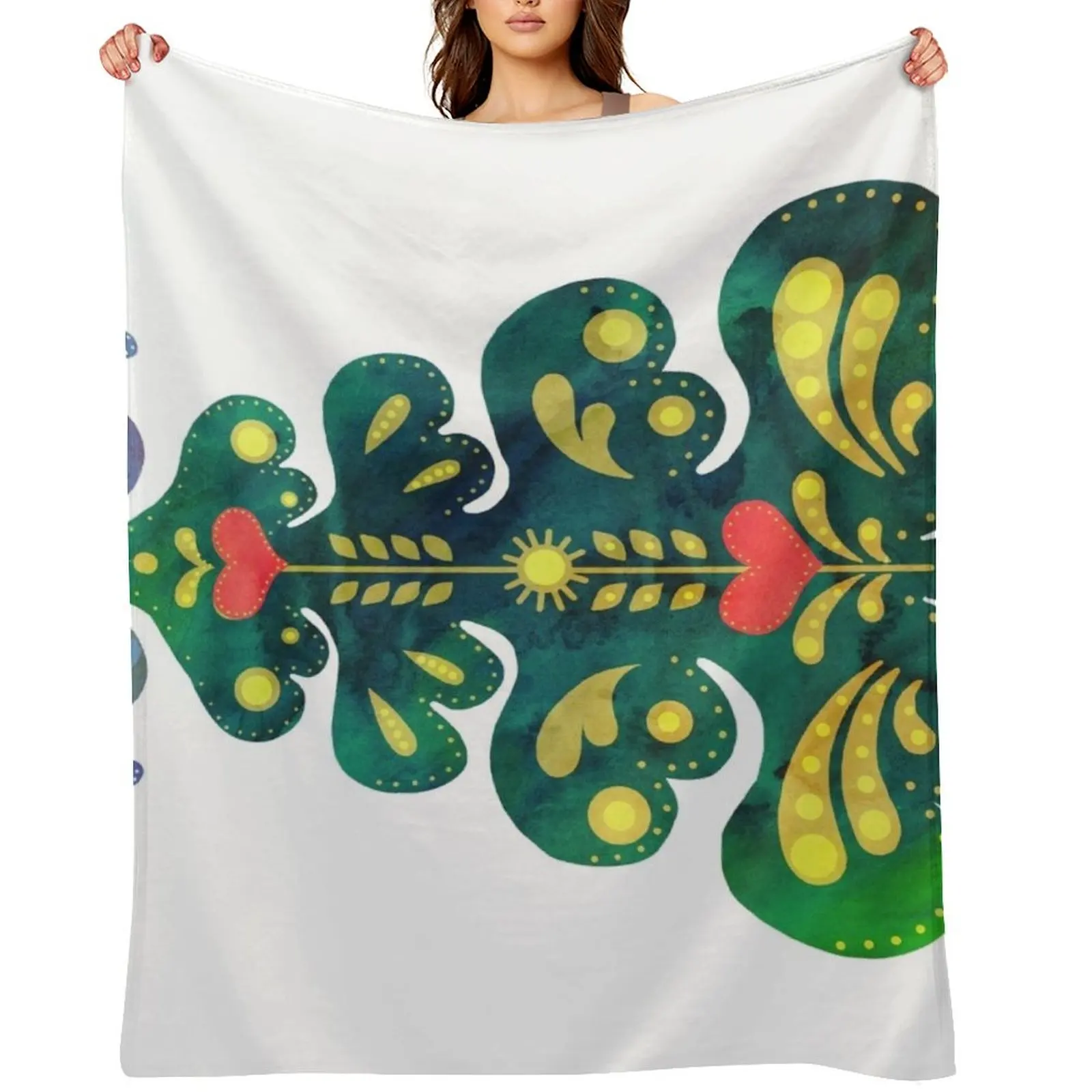 

Traditional Scandinavian Folk Art Tree Throw Blanket Camping Thins Sofa Quilt Blankets