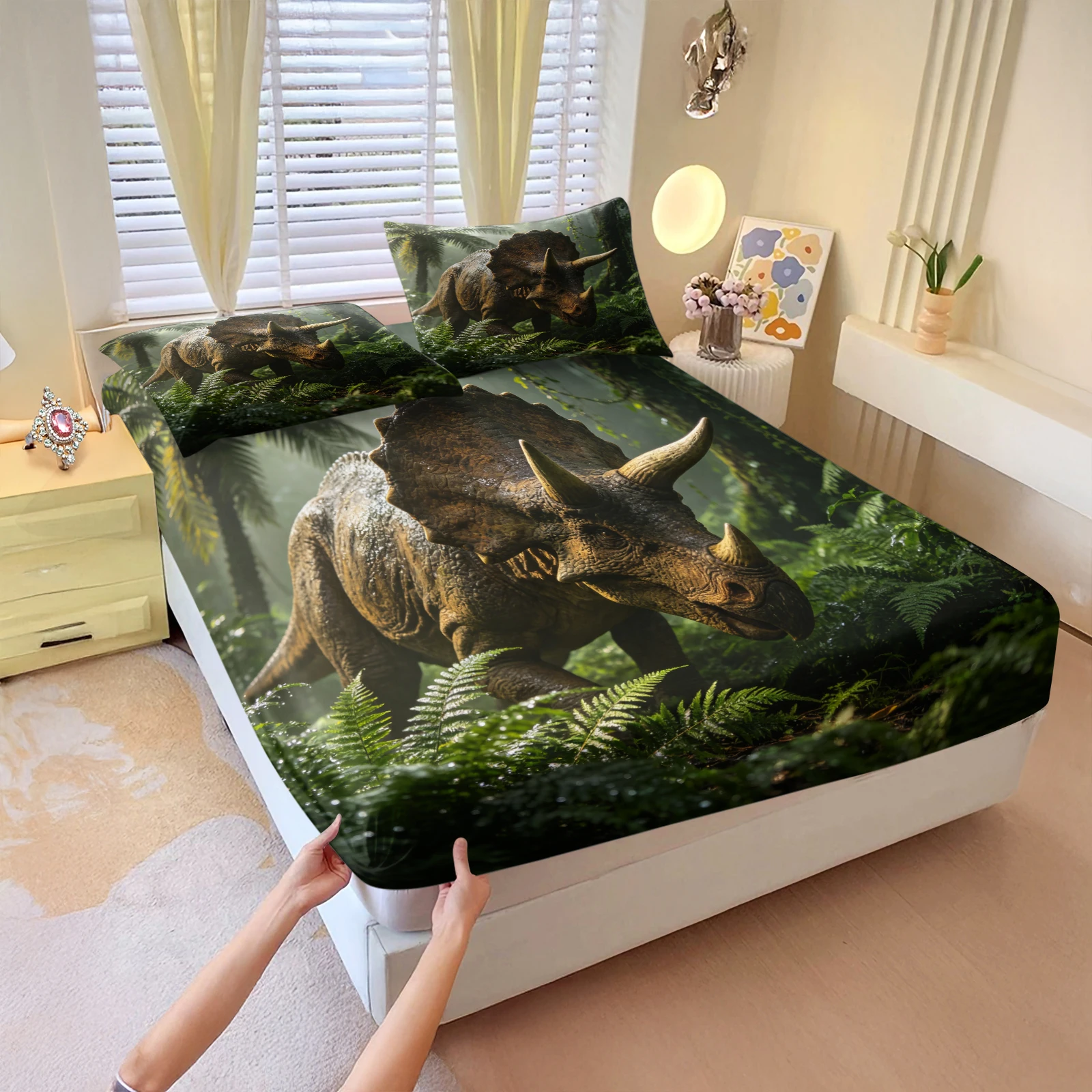 Fitted Sheet Deep - Комплект постельного белья с принтом динозавров
