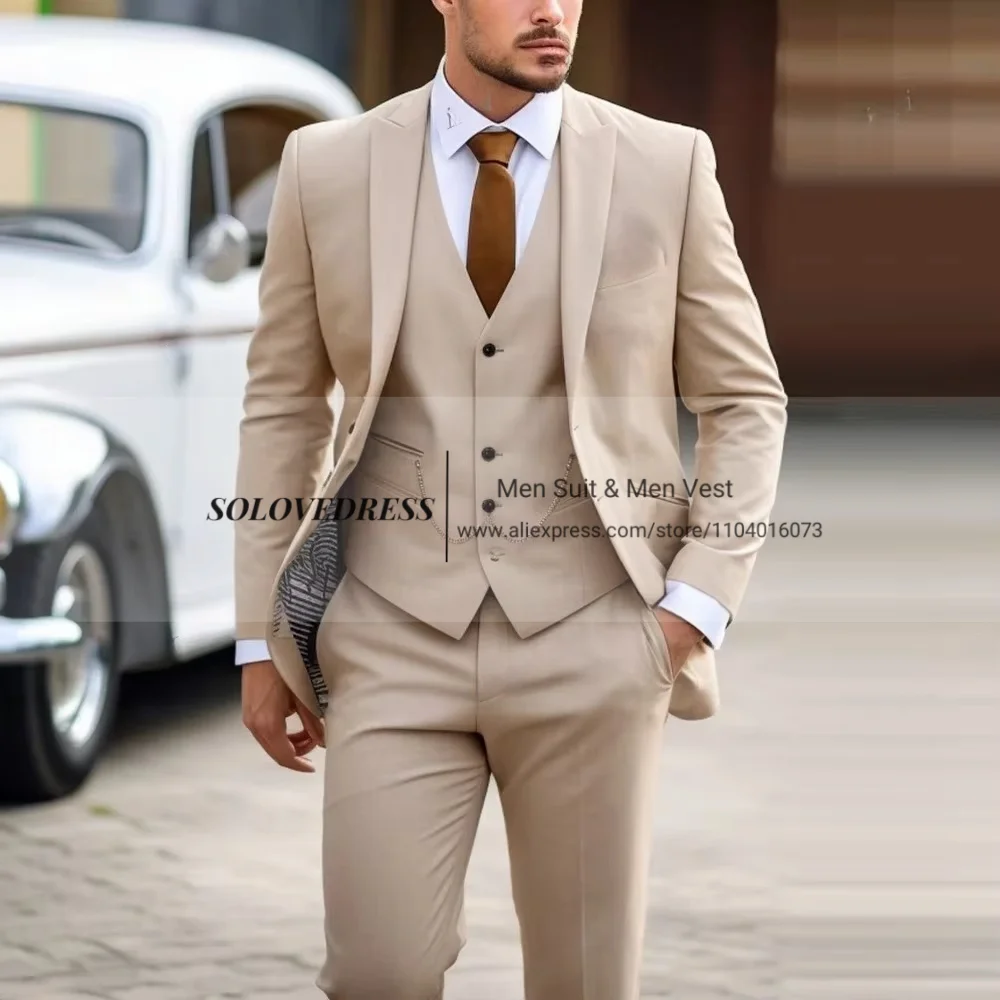 New Formal Occasion Men Suit Business Tuxedos Groom Groomsman Wedding Party Prom Male 3 Piece Set Blazer Vest Pants
