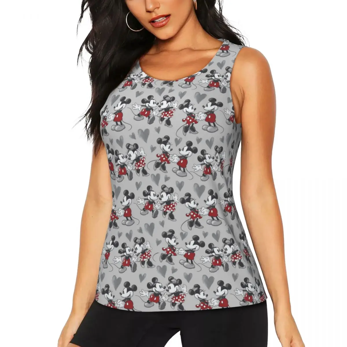 

Custom Lovely Micky And Minnie Mouse Yoga Shirt Women Athletic Workout Running Tank Tops
