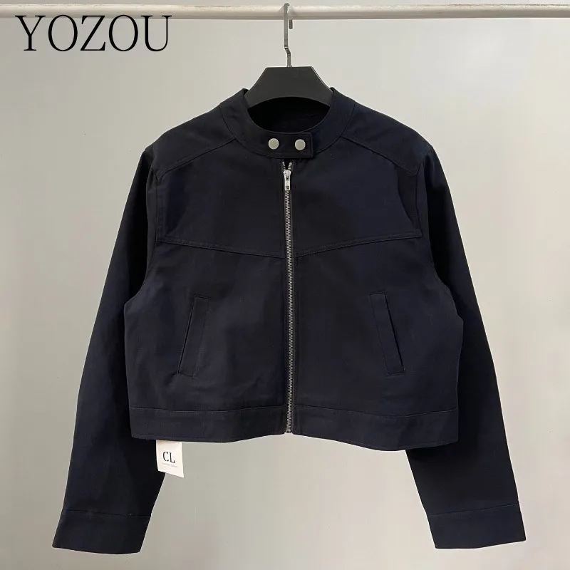 

[YOZOU] Cotton Blue Spring Autumn Youthful Woman Clothes Outerwear Short Zipper Jacket Woman Korean Style Top Cargo Coats