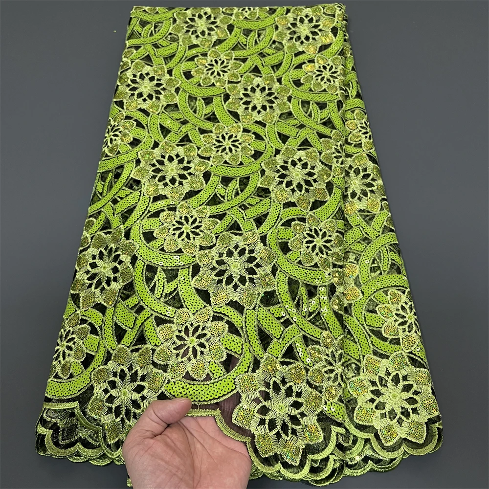 

African Nigerian Embroidery Lace Fabric, High Quality, French Tulle, Wedding Party Dress, Sequins, Organza 5Yards, 2026 PS0073