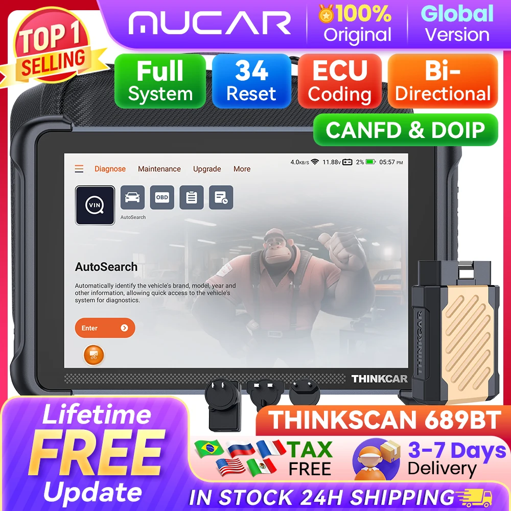 THINKCAR THINKSCAN 689BT Meilleur outil de diagnostic automobile professionnel CANFD DOIP Codage automatique bidirectionnel VIN ECU 34 réinitialisations Durée de vie complète du système Scanner Obd2 gratuit FCA SGW