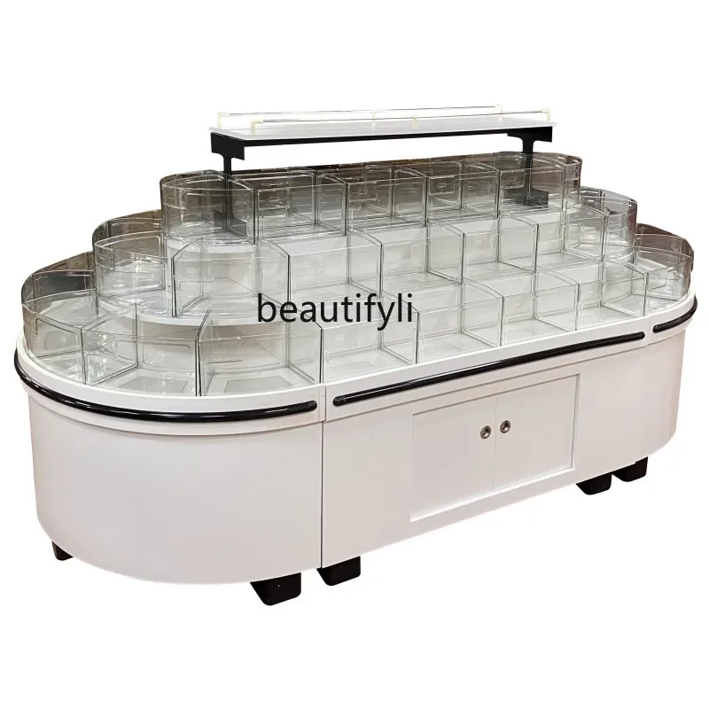 

Supermarket wooden bulk scale food display, bulk snack shelves, round display cabinet white