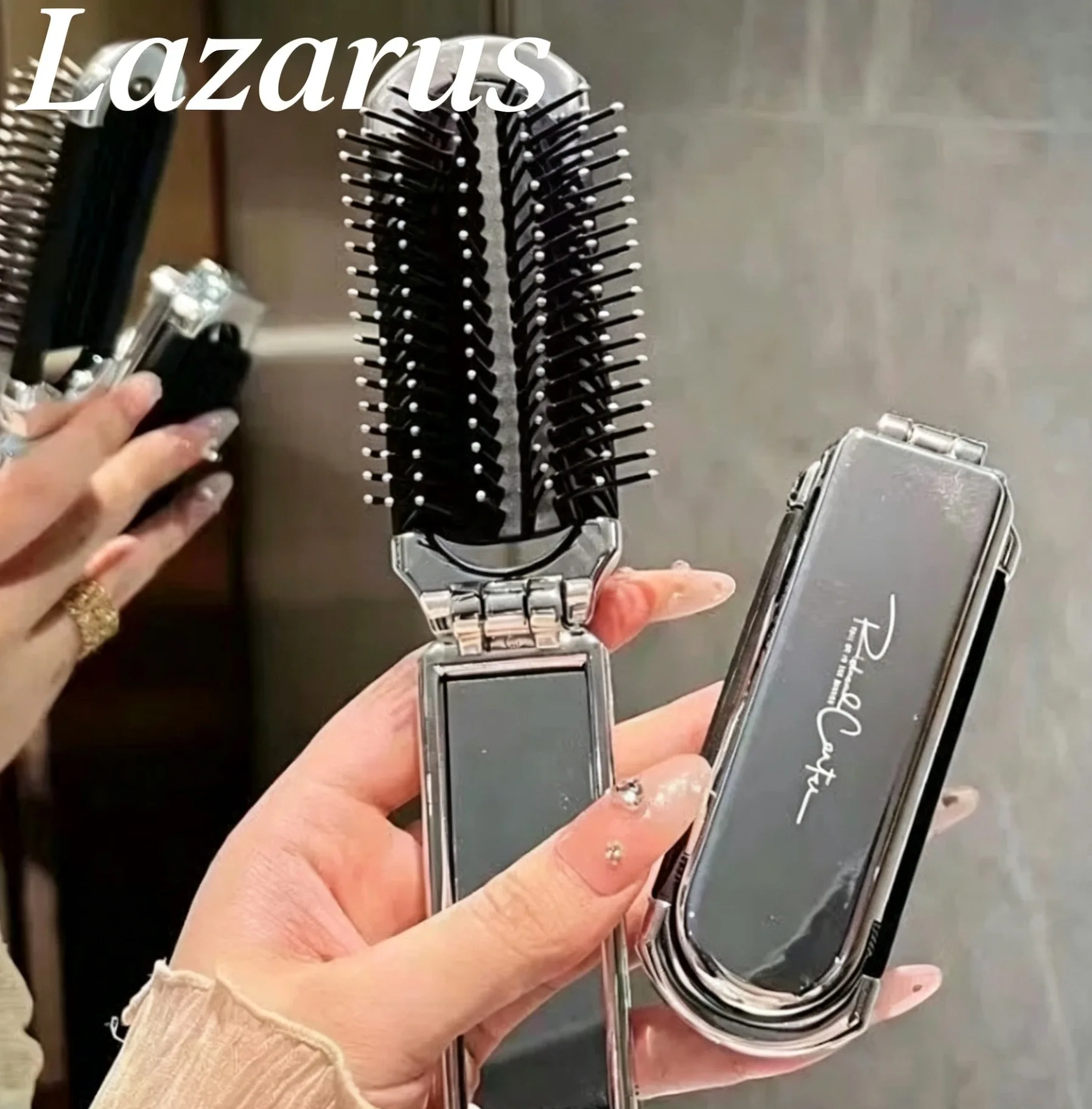 

Portable Electroplated Foldable Air Cushion Hair Brush – Travel Massage Comb for Women & Men, Detangling Scalp Massager Paddle Brush