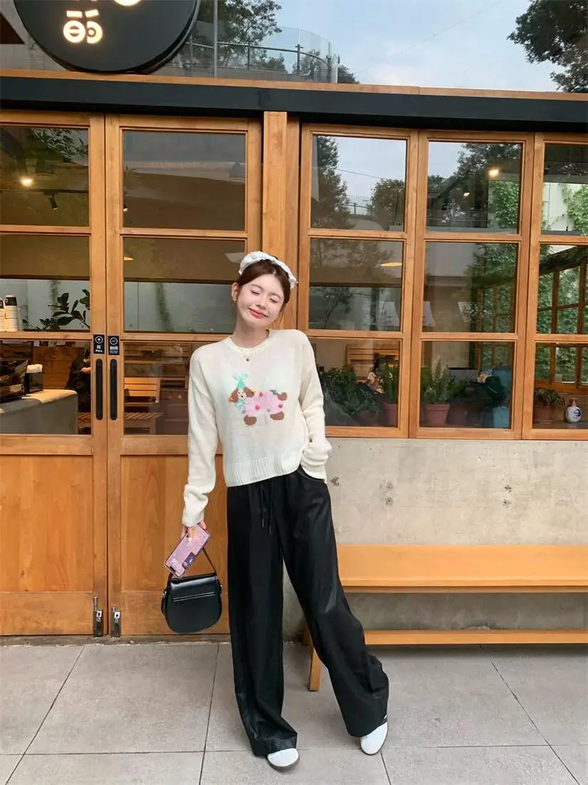 

Утепленные повседневные брюки RREPEAT с высокой талией, прямые, эластичные, осенне-зимние, универсальные, из искусственной кожи, широкие, фасона «Shake Shake»