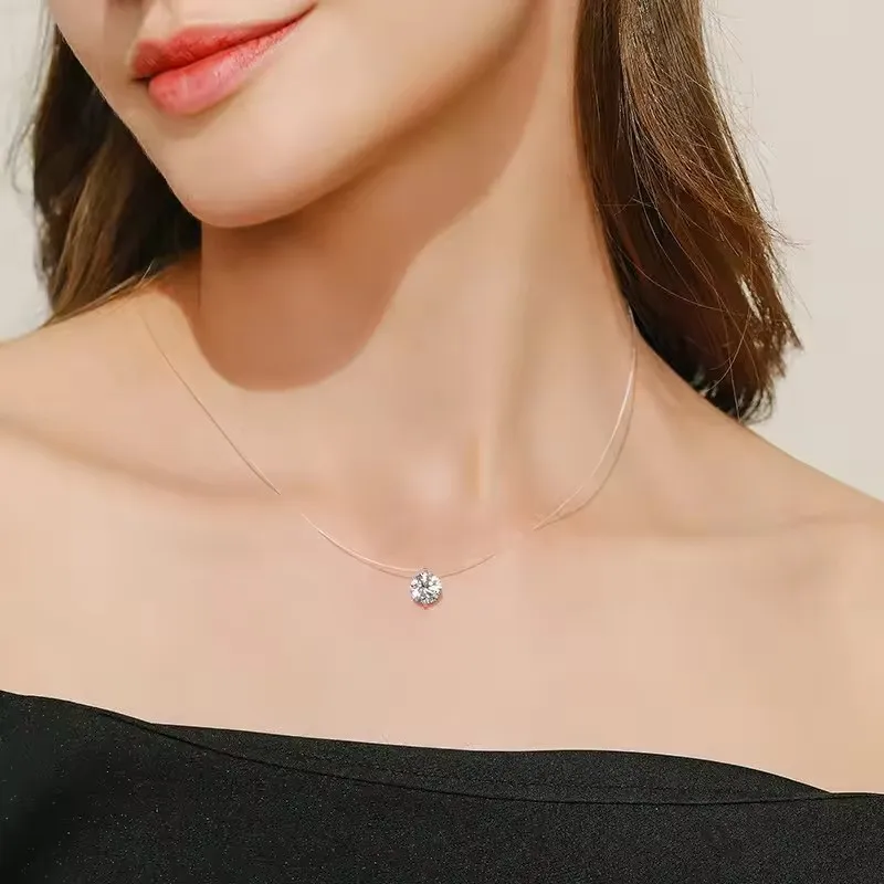 Transparent Fish line Women's Chokers Crystal Ball Pendants Shiny Luxury Wedding Neck Jewelry Fashion Neck Accessories Collar
